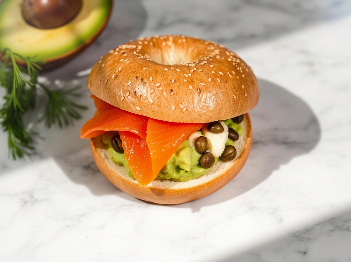 Bagel de salmón y aguacate